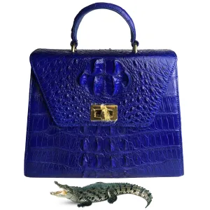 Women Crocodile Handbags Top Handle Alligator Leather Shoulder Messenger Bag Lady Fashion Daily Totes - Blue