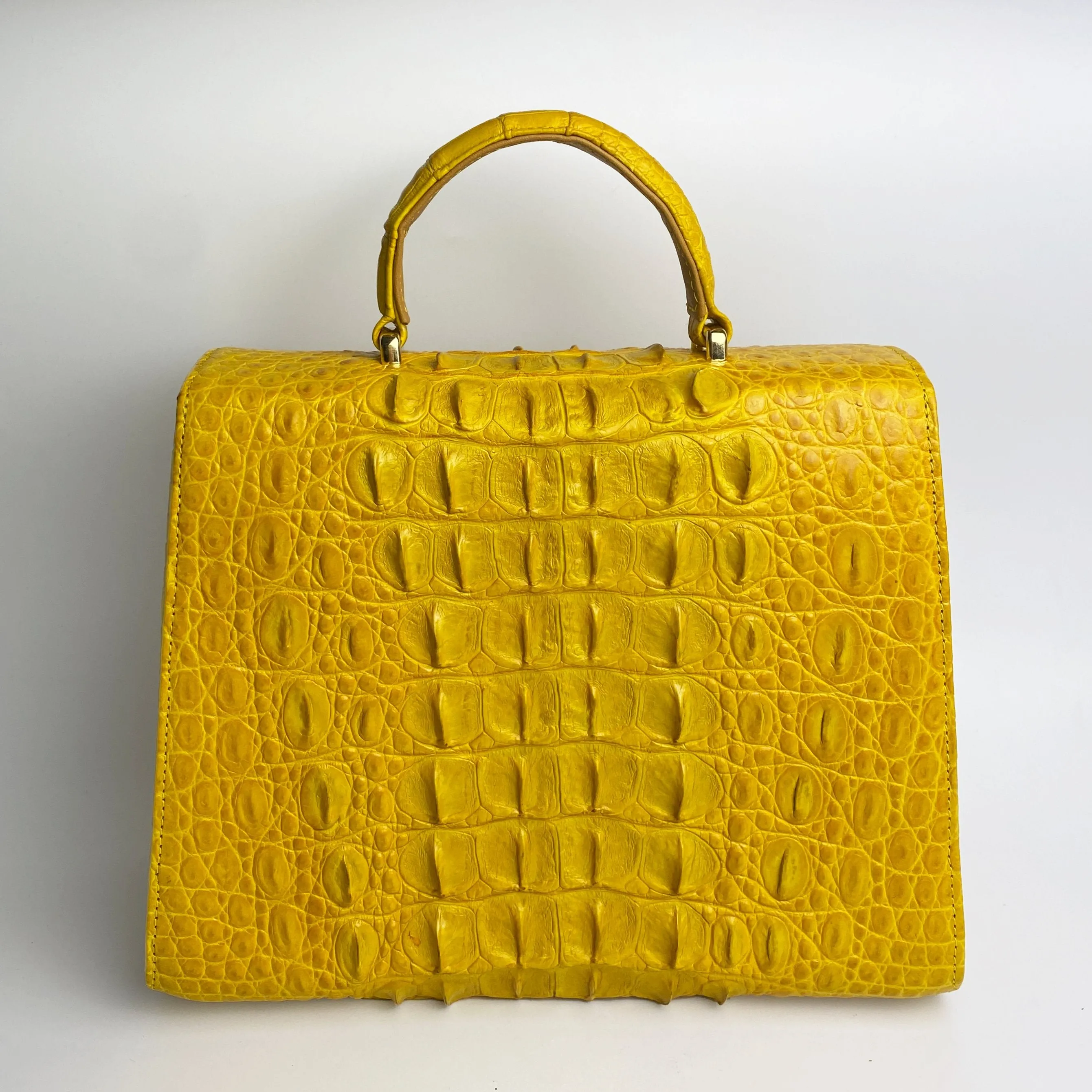 Women Crocodile Handbags Top Handle Alligator Leather Shoulder Messenger Bag Lady Fashion Daily Totes -Yellow