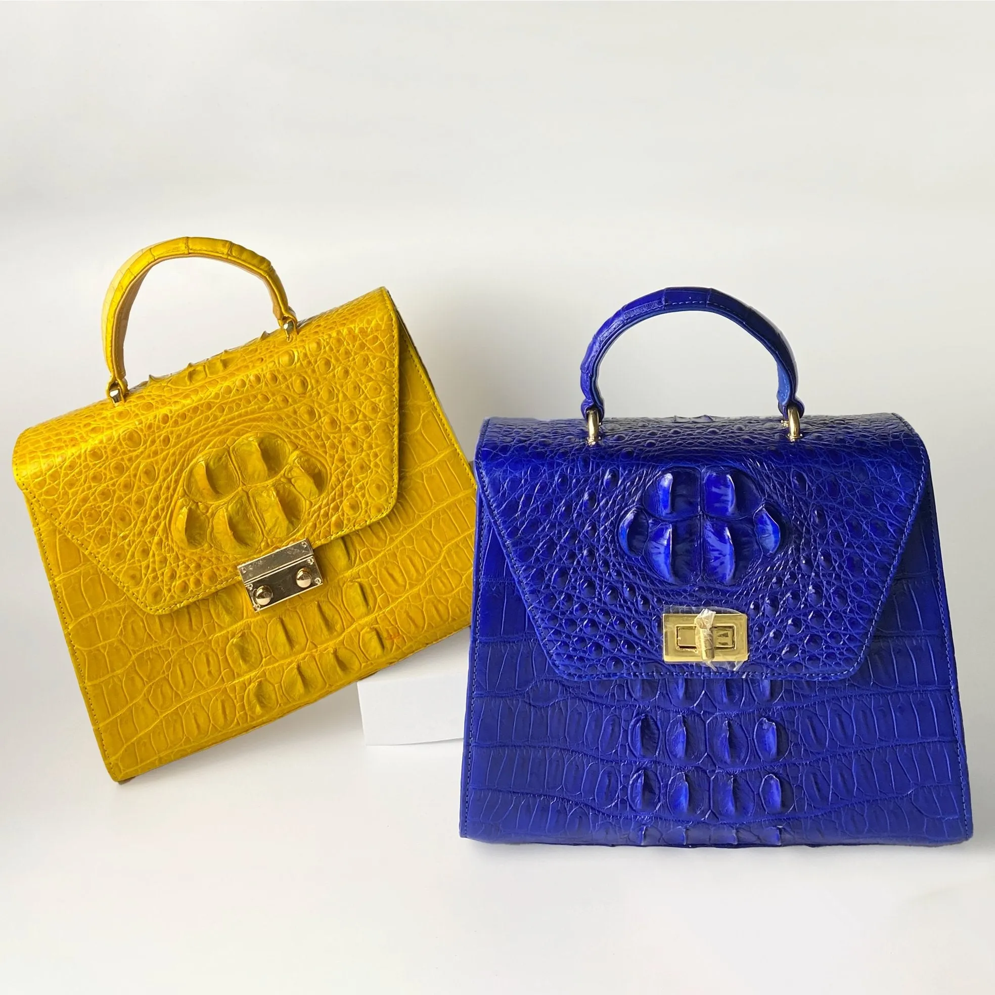 Women Crocodile Handbags Top Handle Alligator Leather Shoulder Messenger Bag Lady Fashion Daily Totes -Yellow