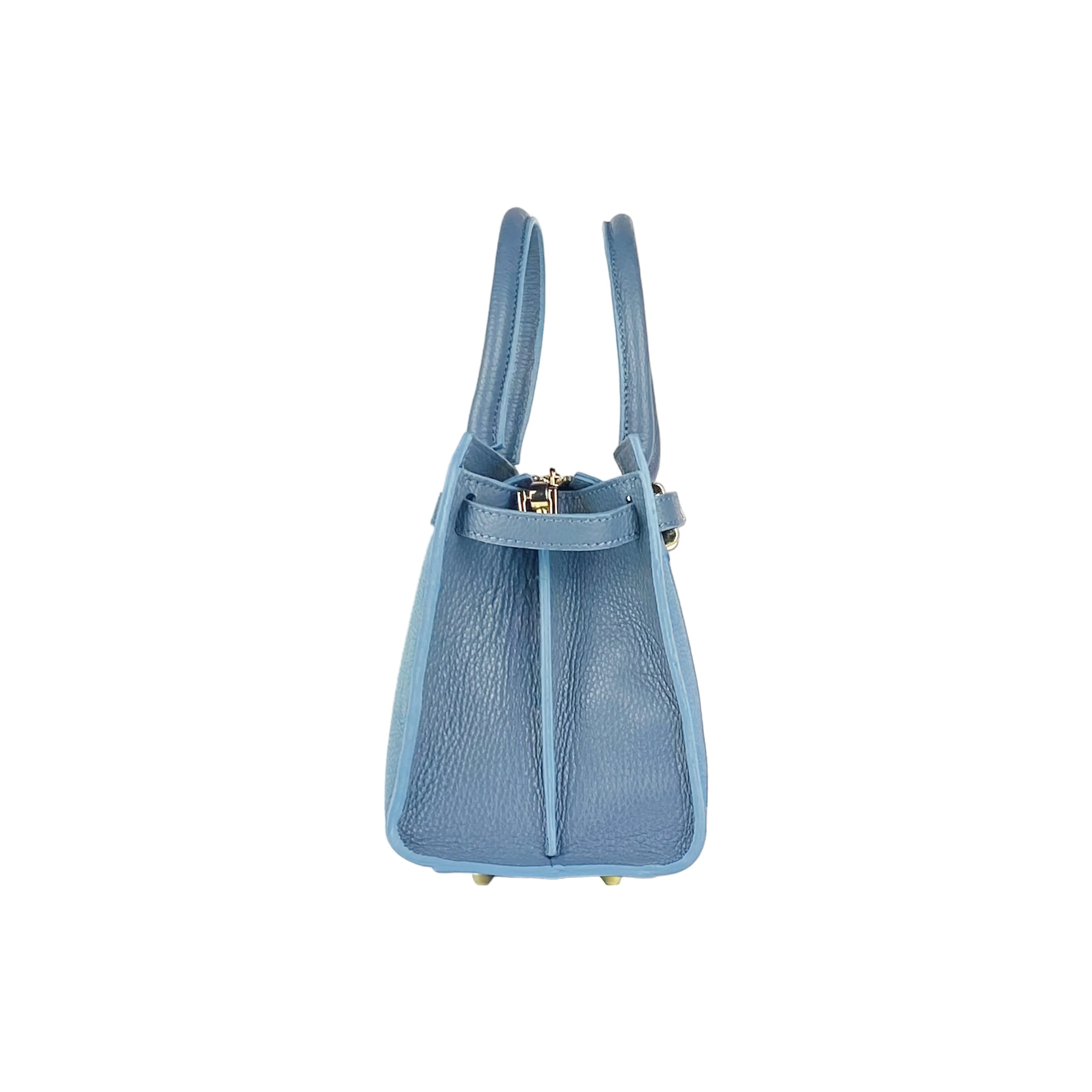 Women's handbag in genuine leather Made in Italy with removable shoulder strap. -Air force blue color