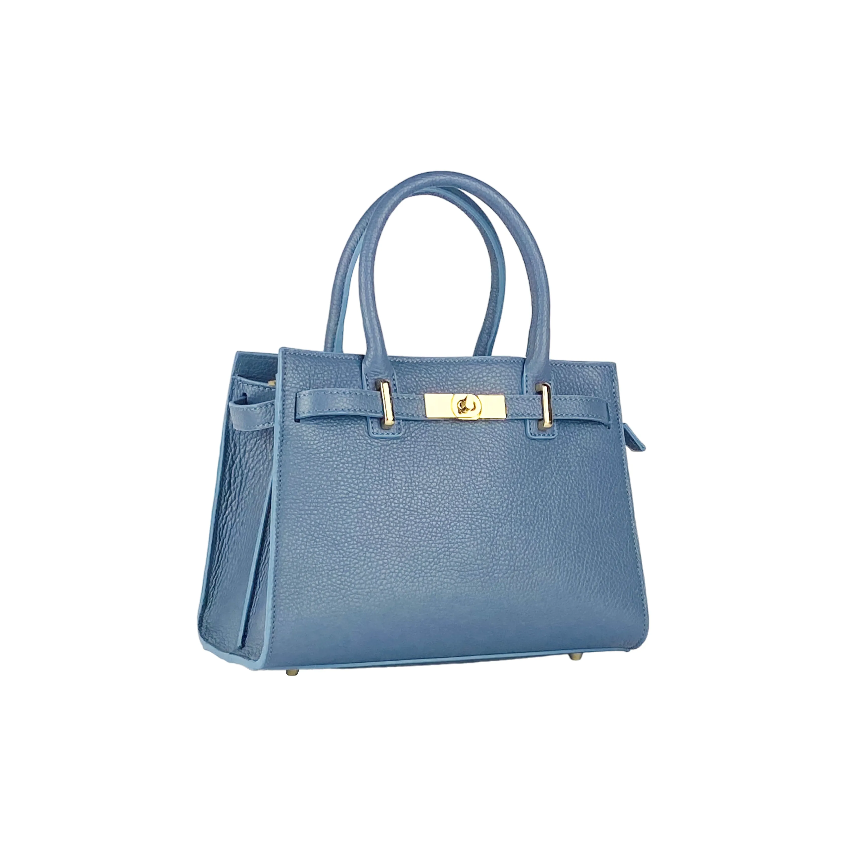 Women's handbag in genuine leather Made in Italy with removable shoulder strap. -Air force blue color